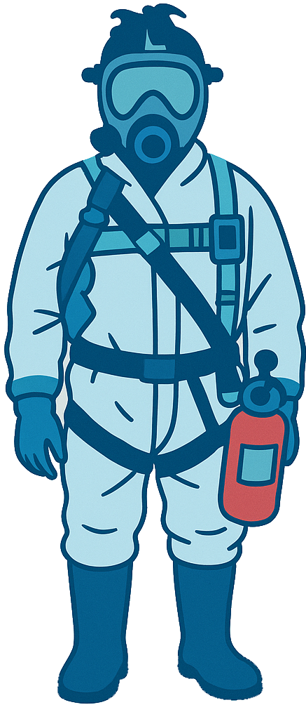 فني تنظيف خزانات صرف صحي بمعدات السلامة الكاملة